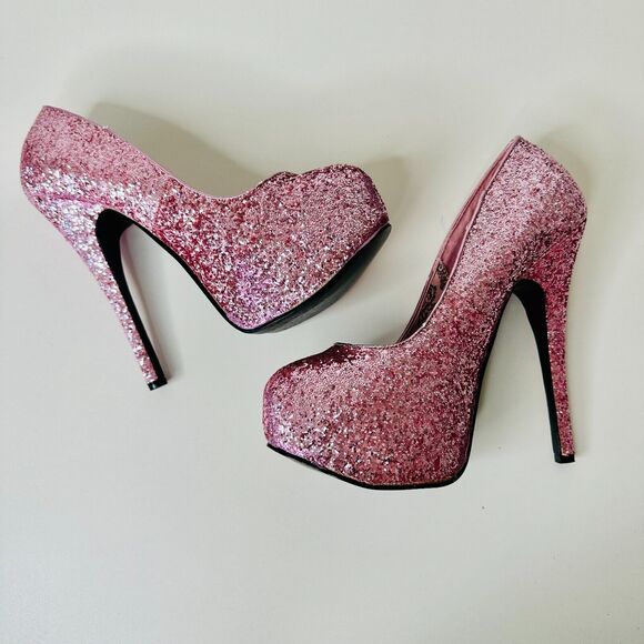 Bordello Teeze 06G Barbie Pink Sexy Glitter Platform Stiletto Heel Pumps 6.5 - Picture 9 of 14
